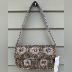 Gold & Silver Beaded Floral Shoulder Bag